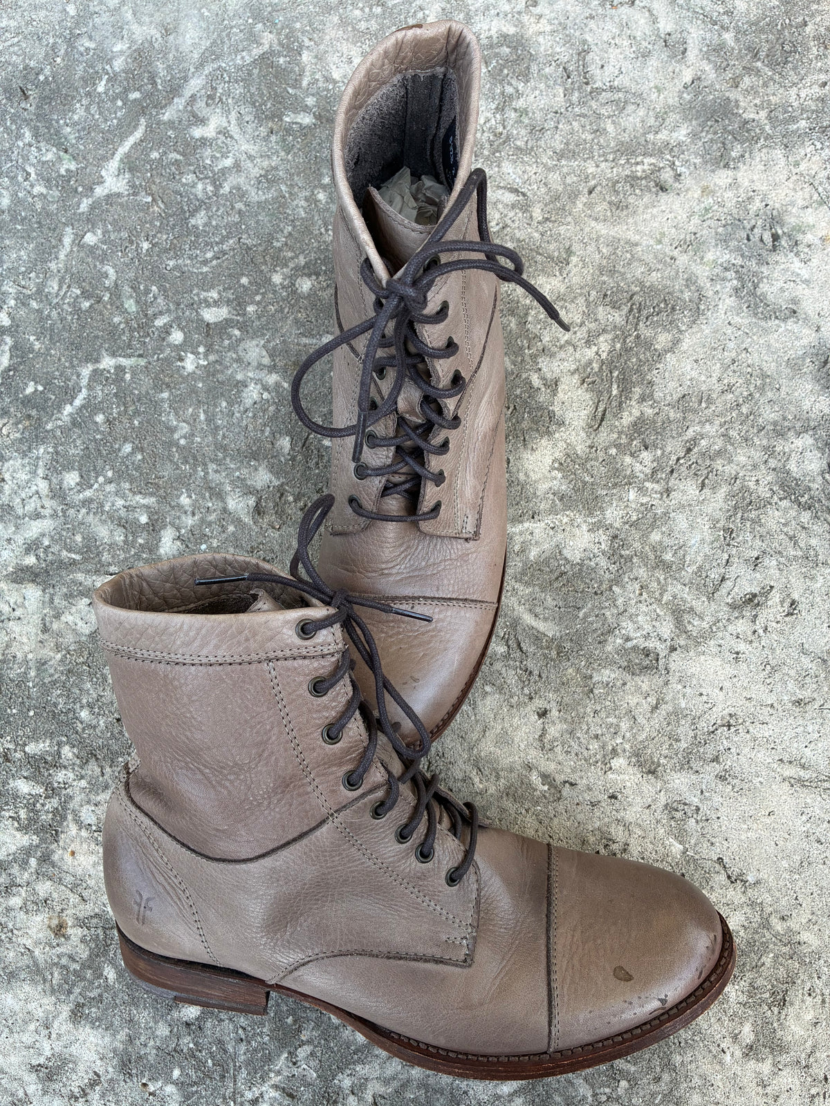 Vintage Frye Lace Up Grey Boots