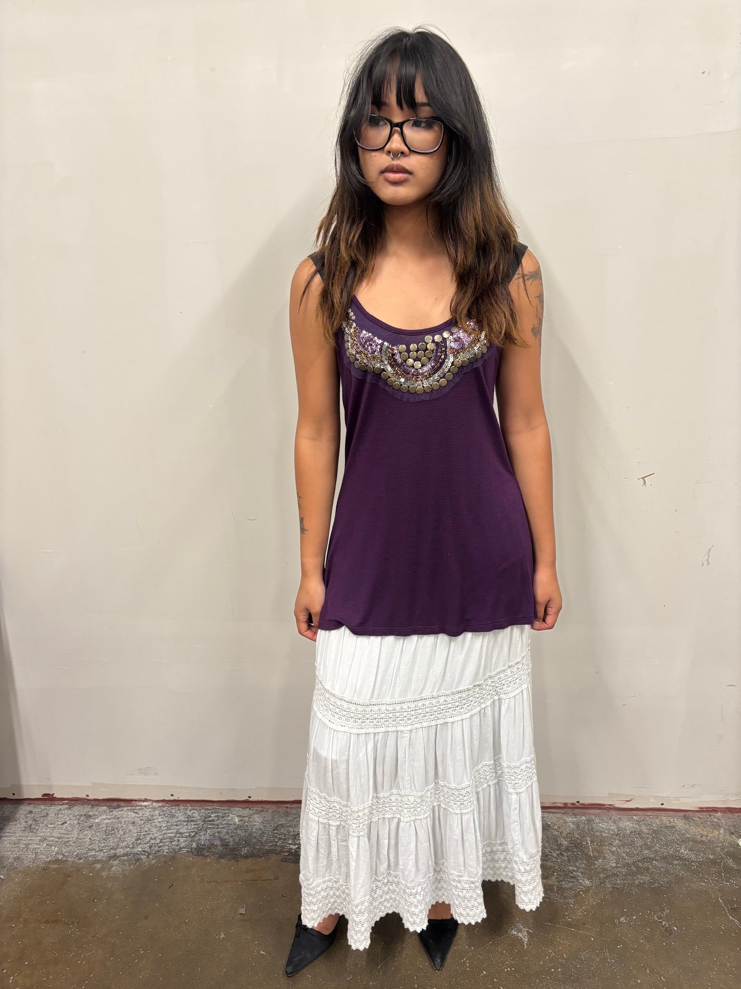 Purple Tank W/ Beaded Detail