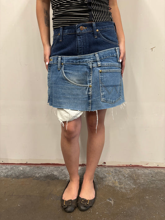 Reworked Double Denim Skirt