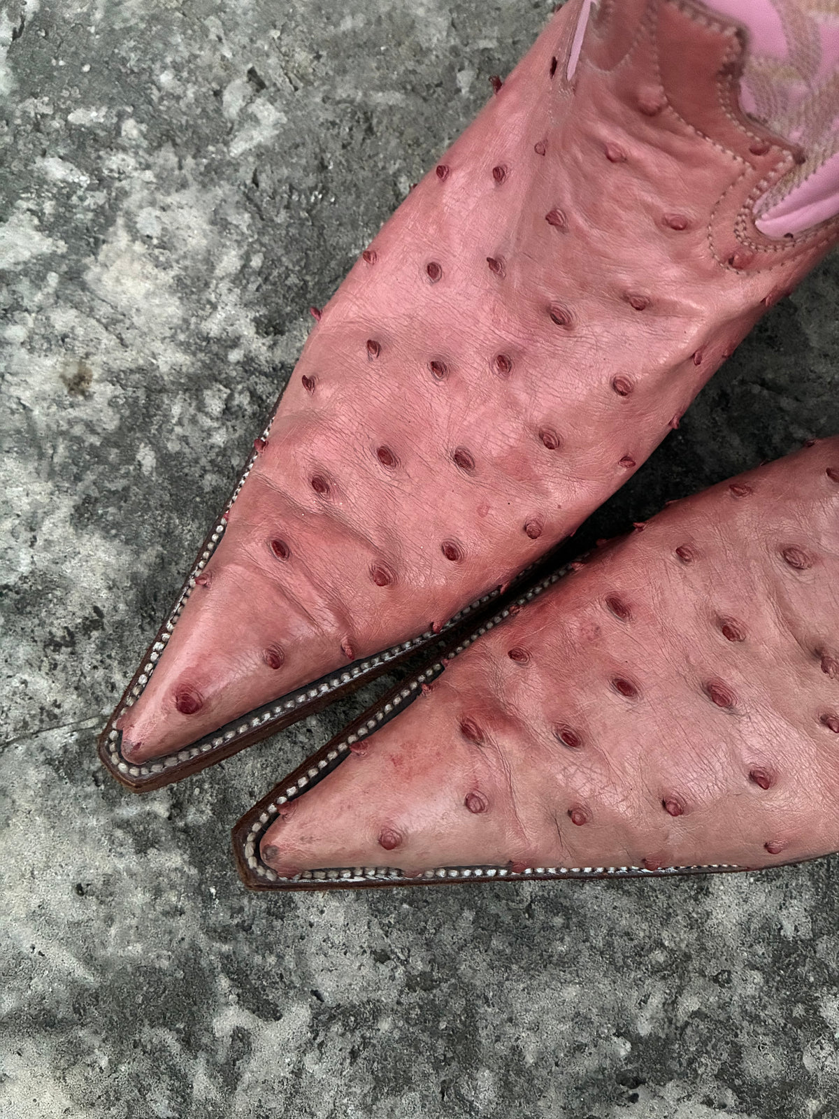 Vintage Pink Ostrich Leather Cowboy Boots