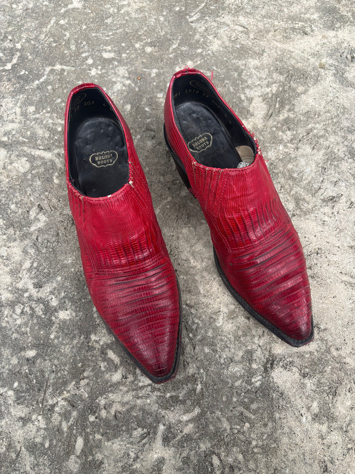 Vintage Nocona Red Lizard Ankle Boots