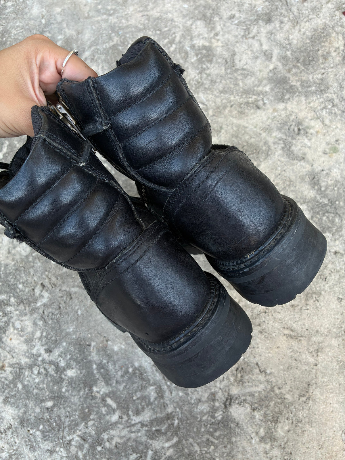Vintage Harley Davidson Black Leather Moto Boots