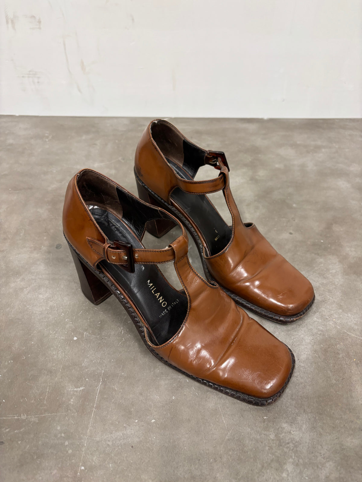 Vintage Prada Brown Leather Mary Jane Heels