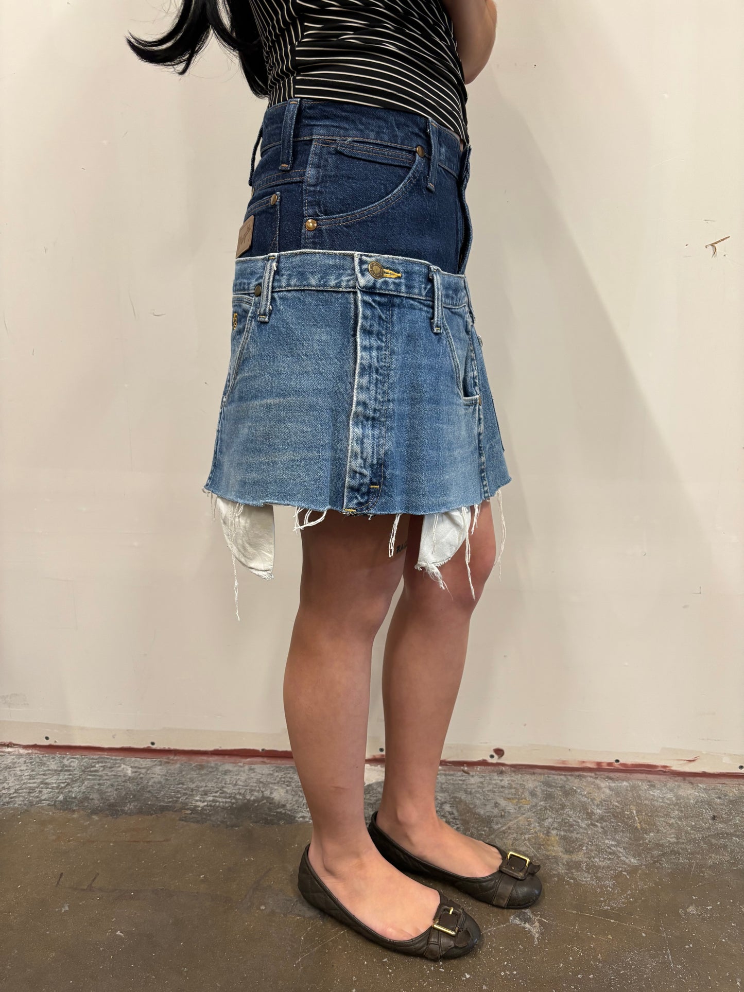 Reworked Double Denim Skirt