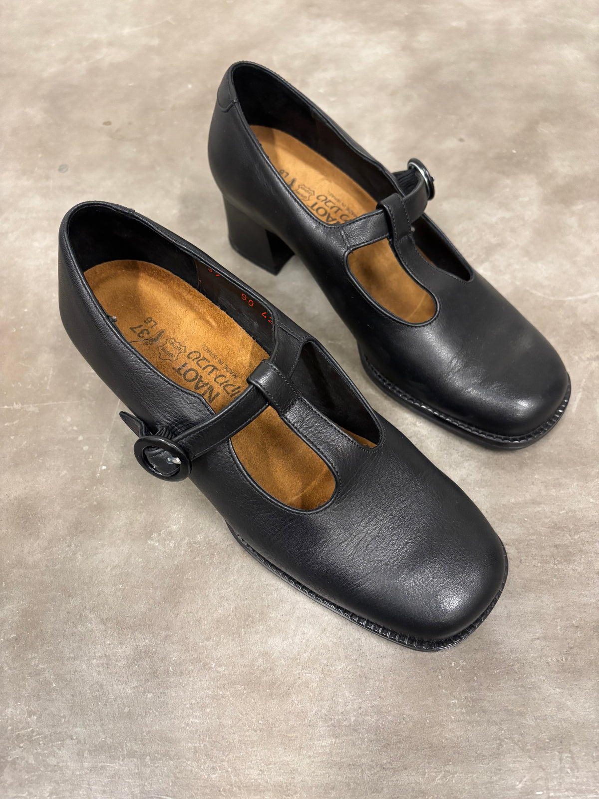 NAOT Black Leather Mary Jane Heels
