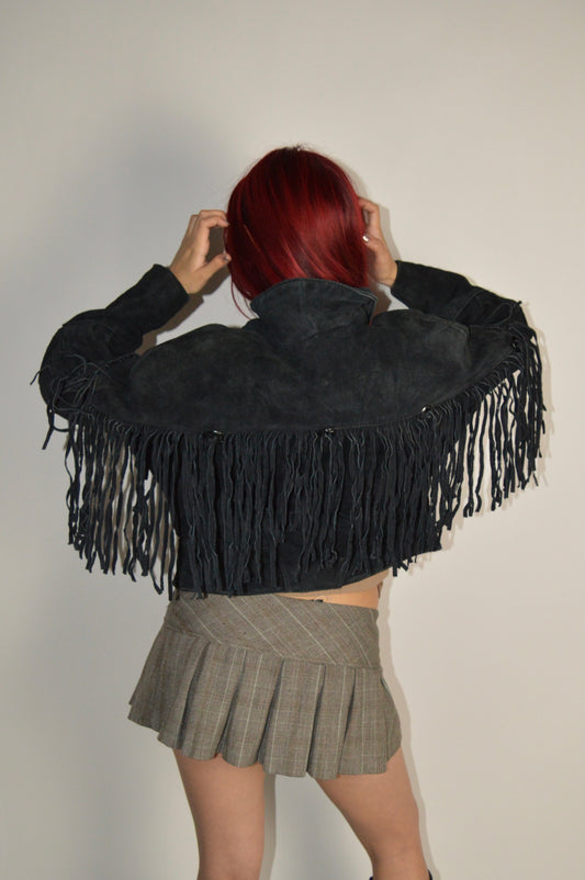 Vintage Yearbook Suede Fringed Jacket