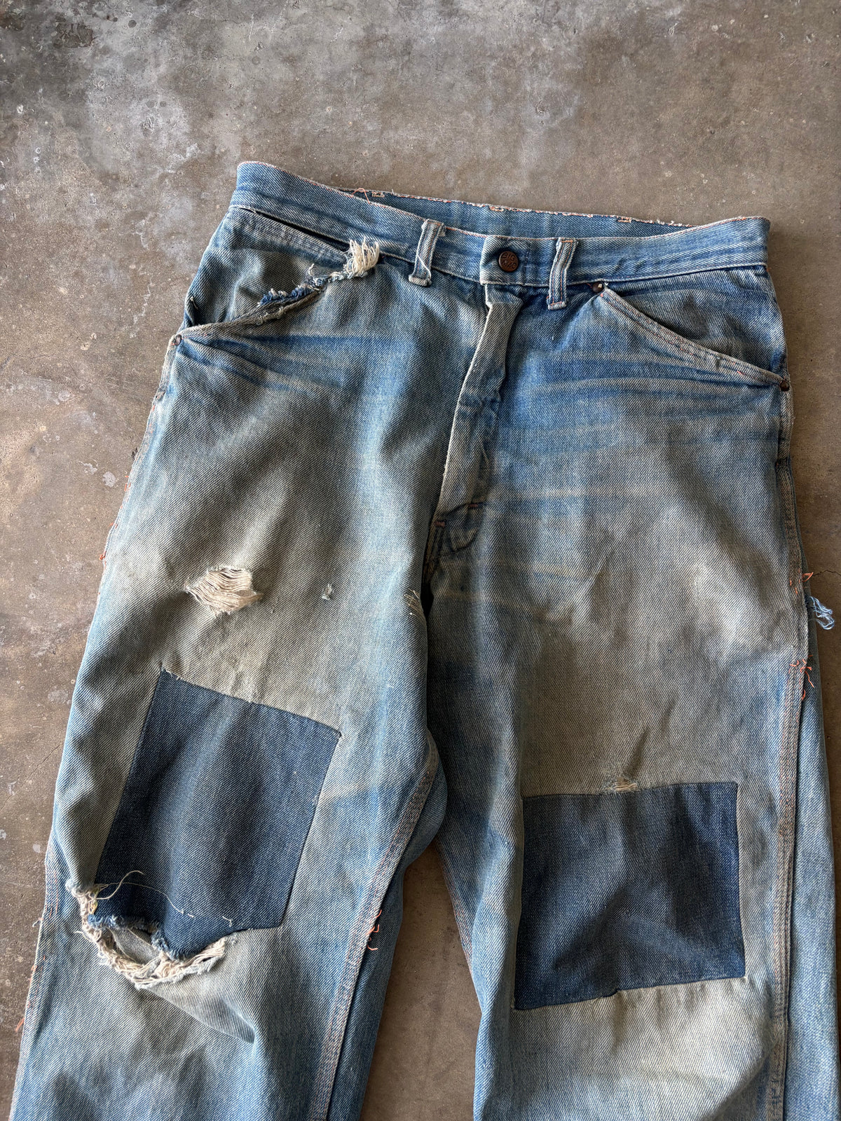 Vintage 1970s Big Mac Faded Blue Repaired Denim Jeans
