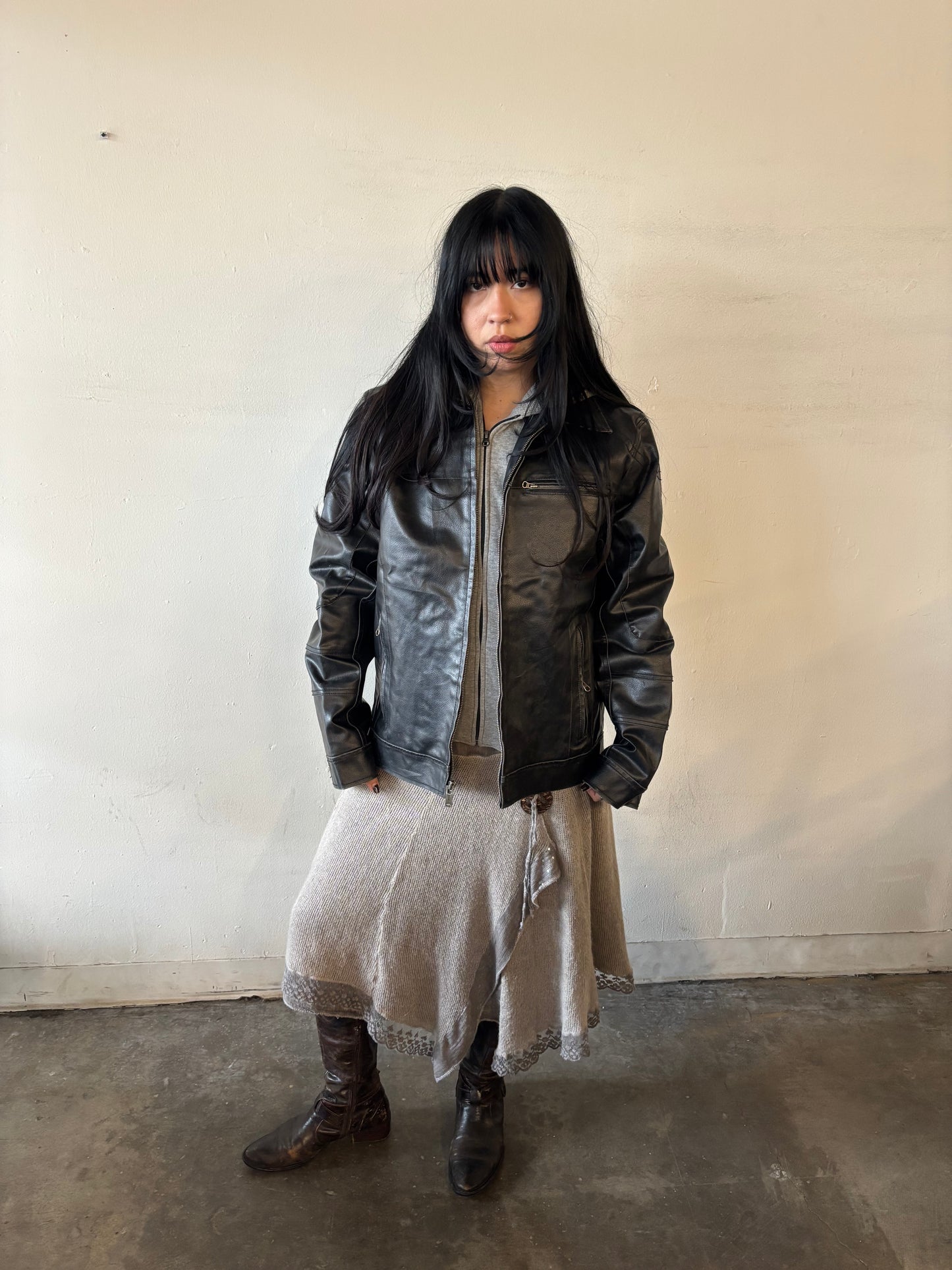 Vintage Guess Hoodie Leather Jacket