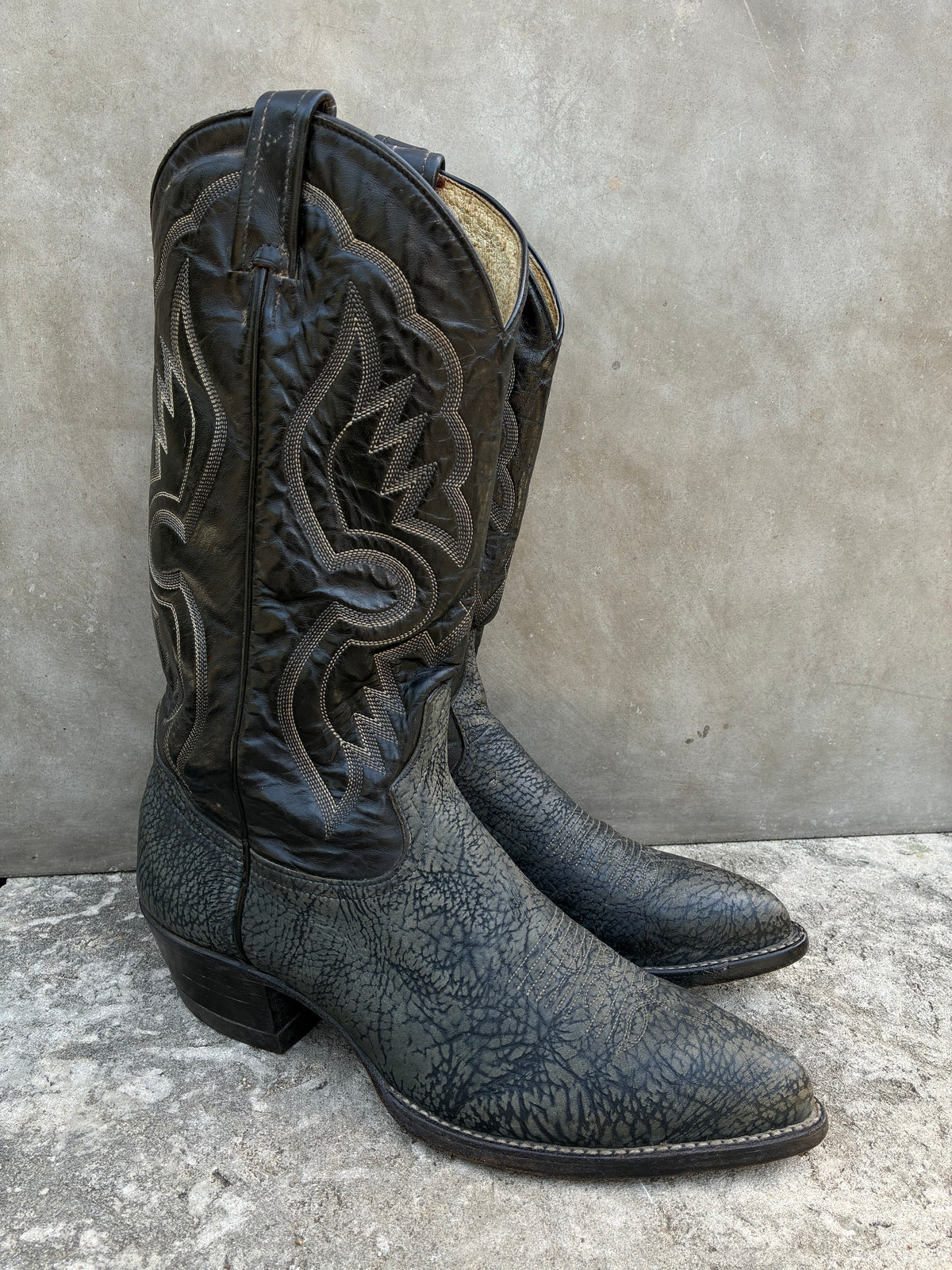 Vintage 1980s Tony Lama Black Leather Cowboy Boots