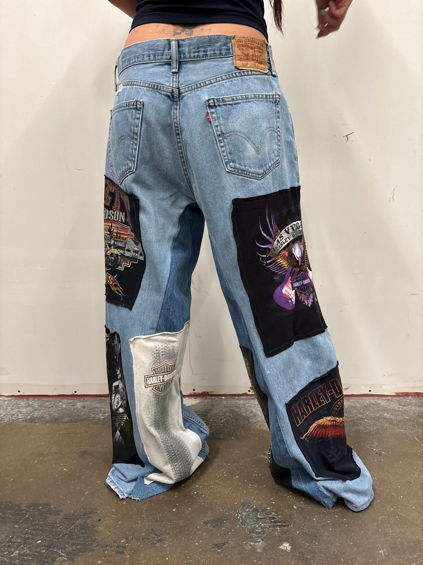 Reworked Harley Davidson Patchwork Jeans
