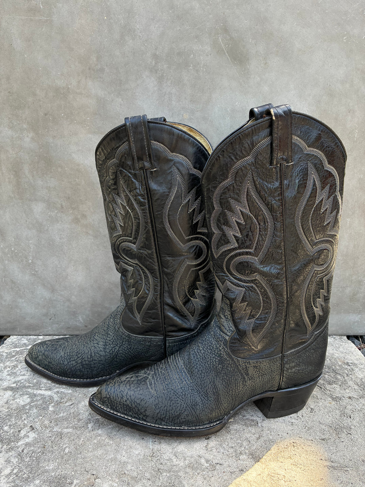 Vintage 1980s Tony Lama Black Leather Cowboy Boots