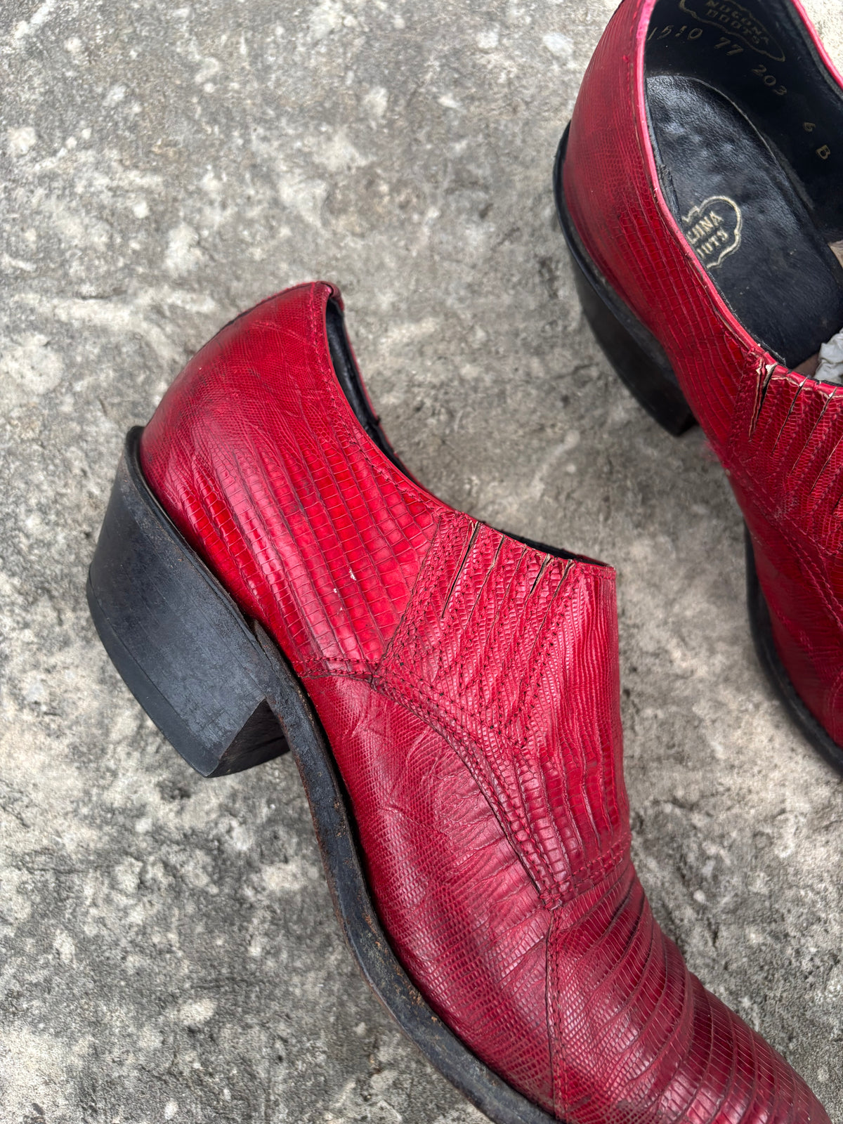 Vintage Nocona Red Lizard Ankle Boots