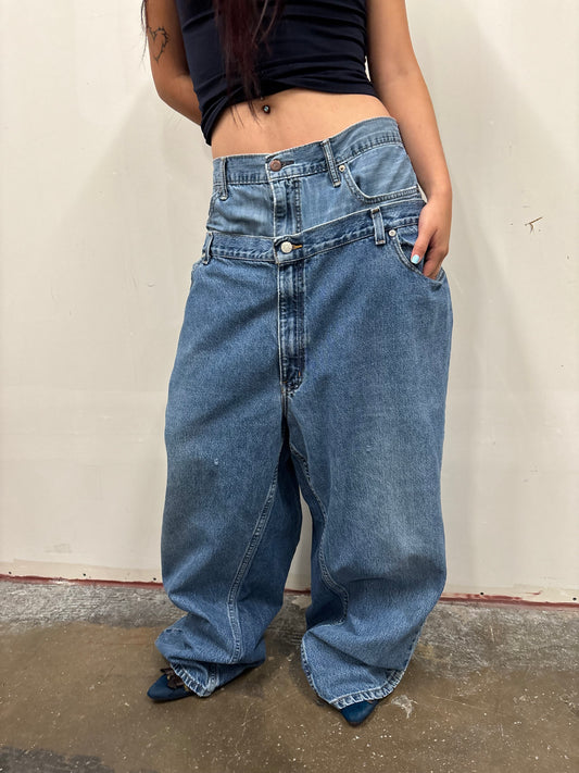 Reworked Double Denim Jeans