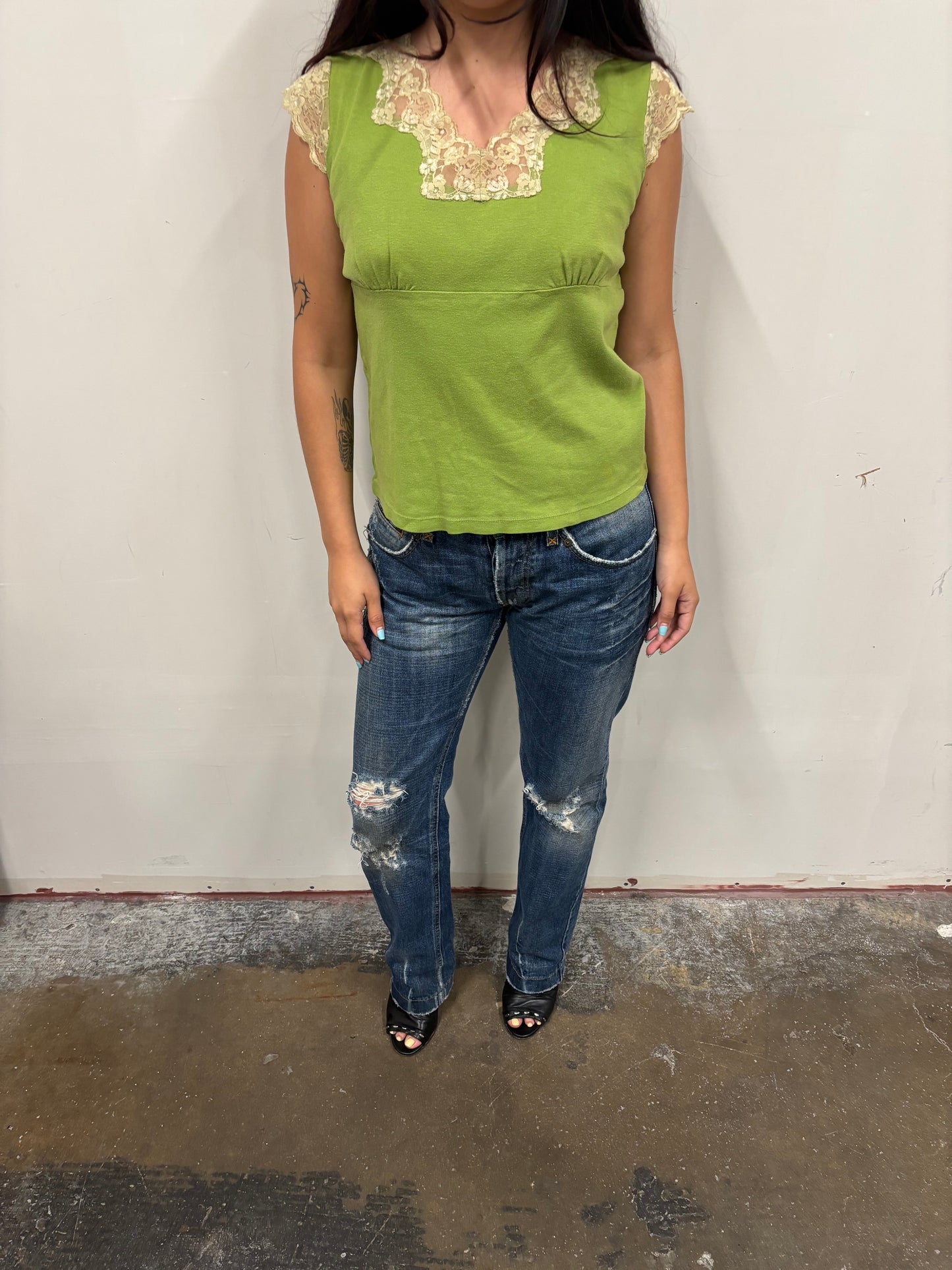 Green Lace Detail Top