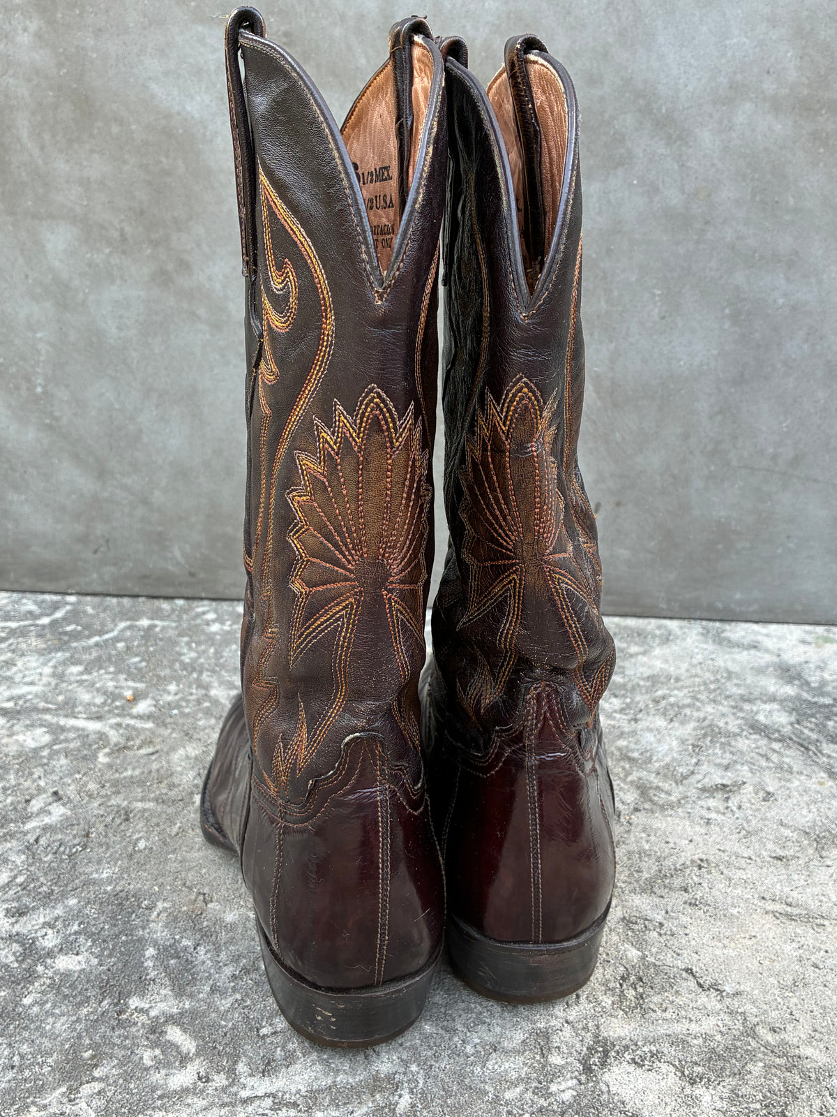 Vintage 1990s Cuadra Eel Brown Leather Cowboy Boots