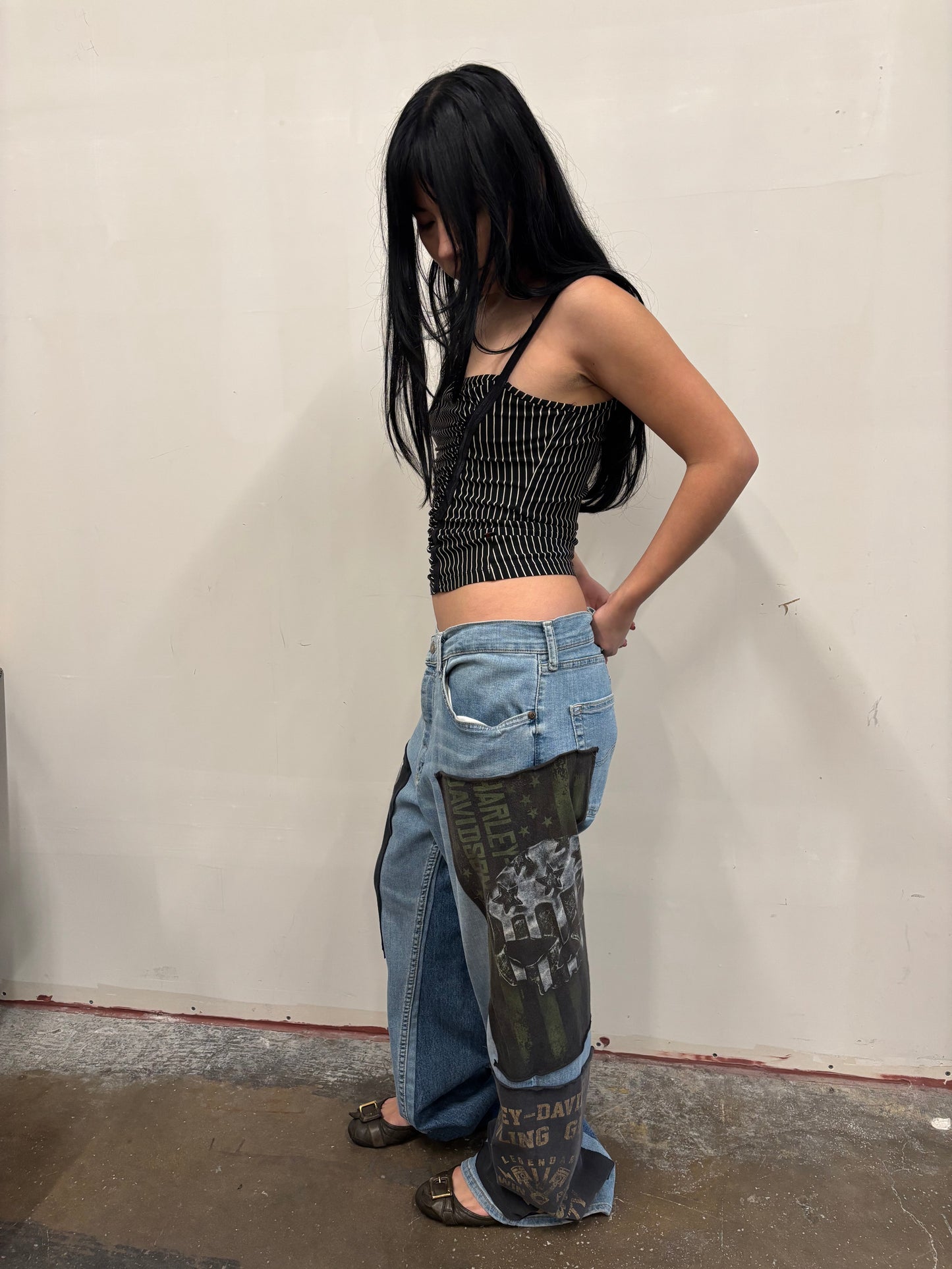 Reworked Harley Davidson Patchwork Denim Jeans