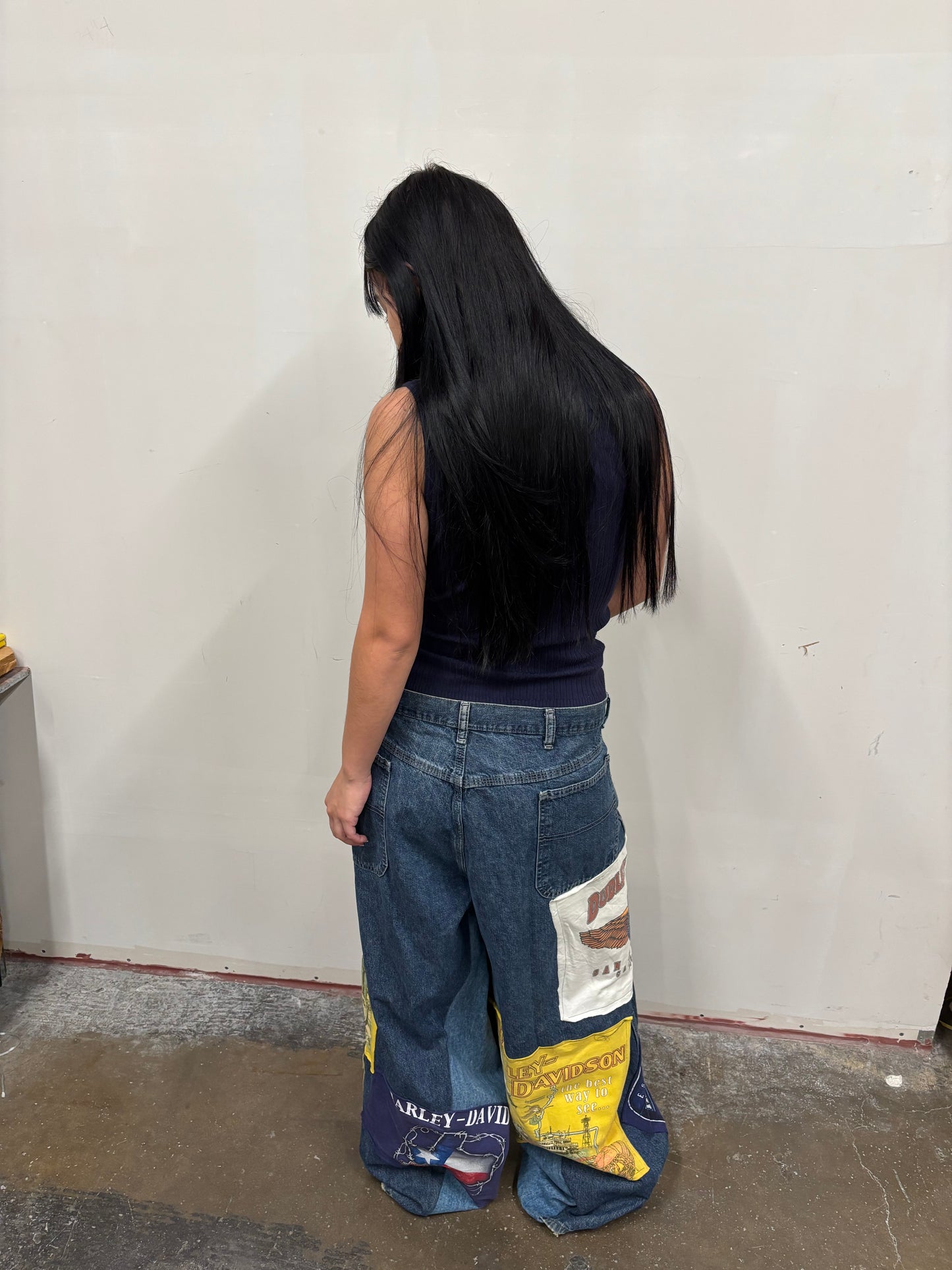 Reworked Harley Davidson Patchwork Jeans