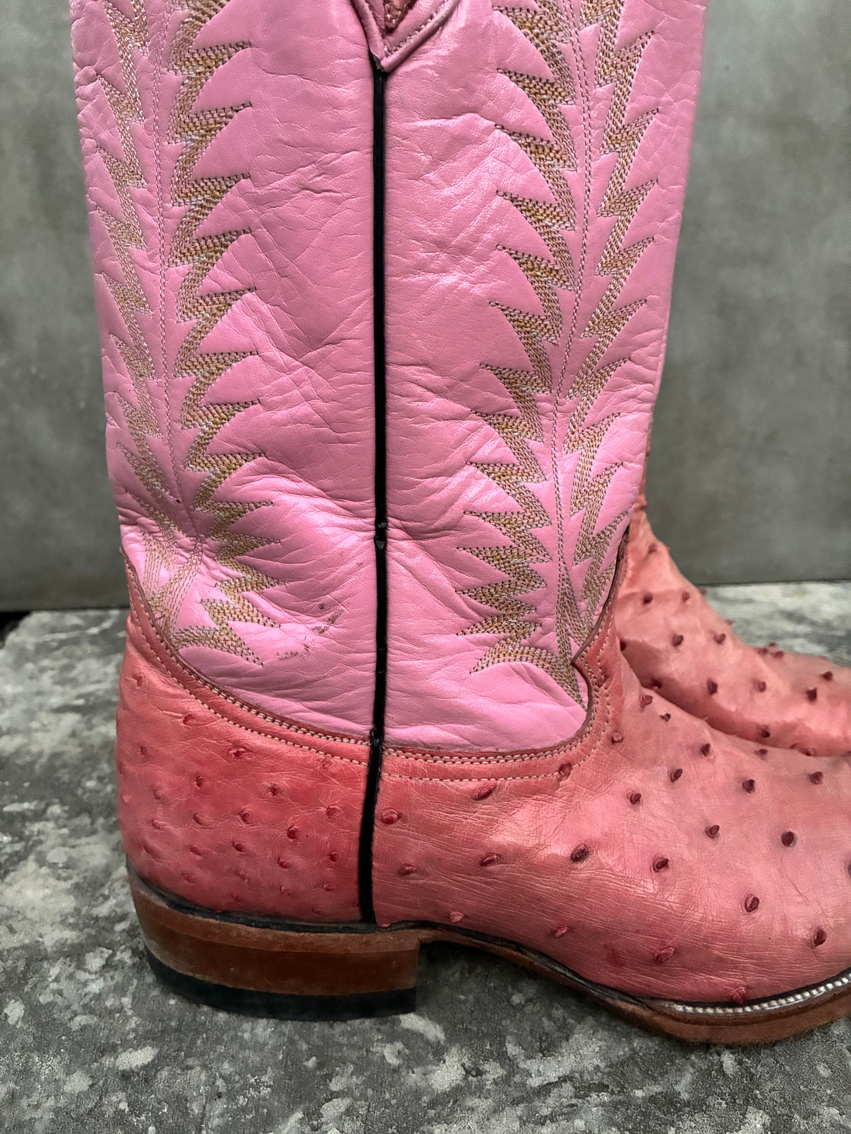 Vintage Pink Ostrich Leather Cowboy Boots