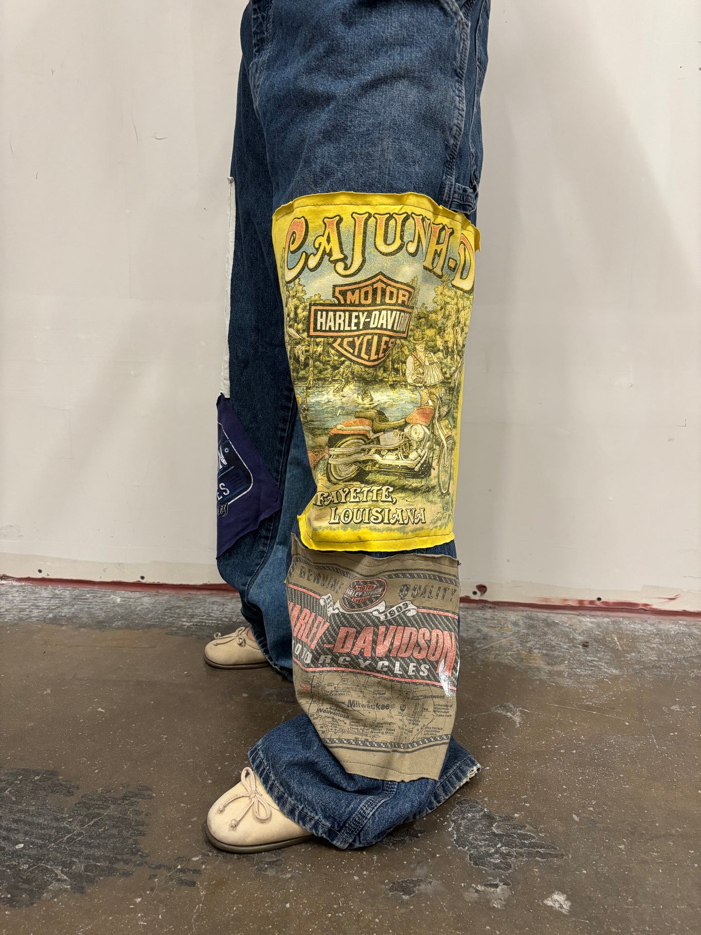 Reworked Harley Davidson Patchwork Jeans