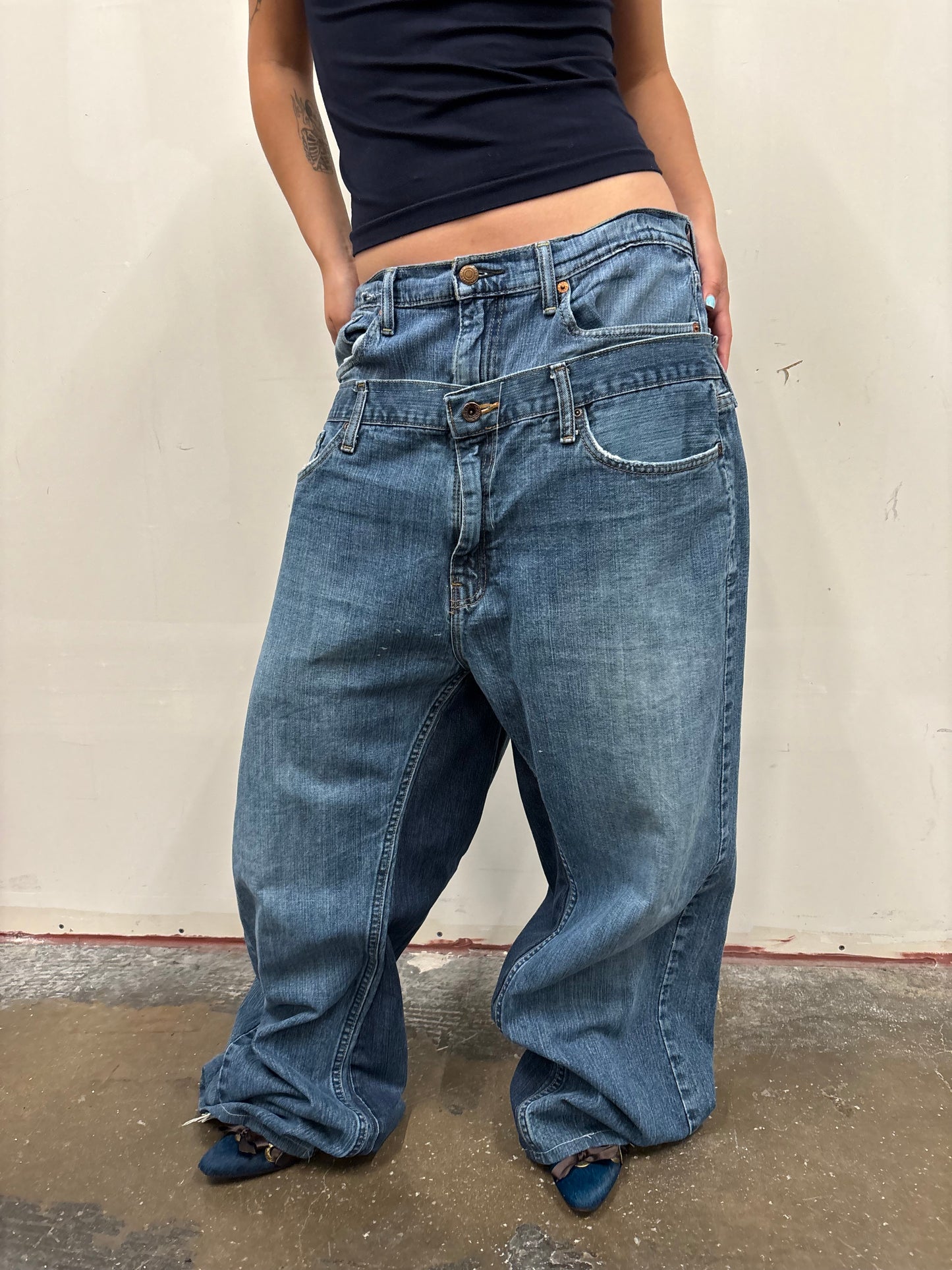 Reworked Double Denim Jeans