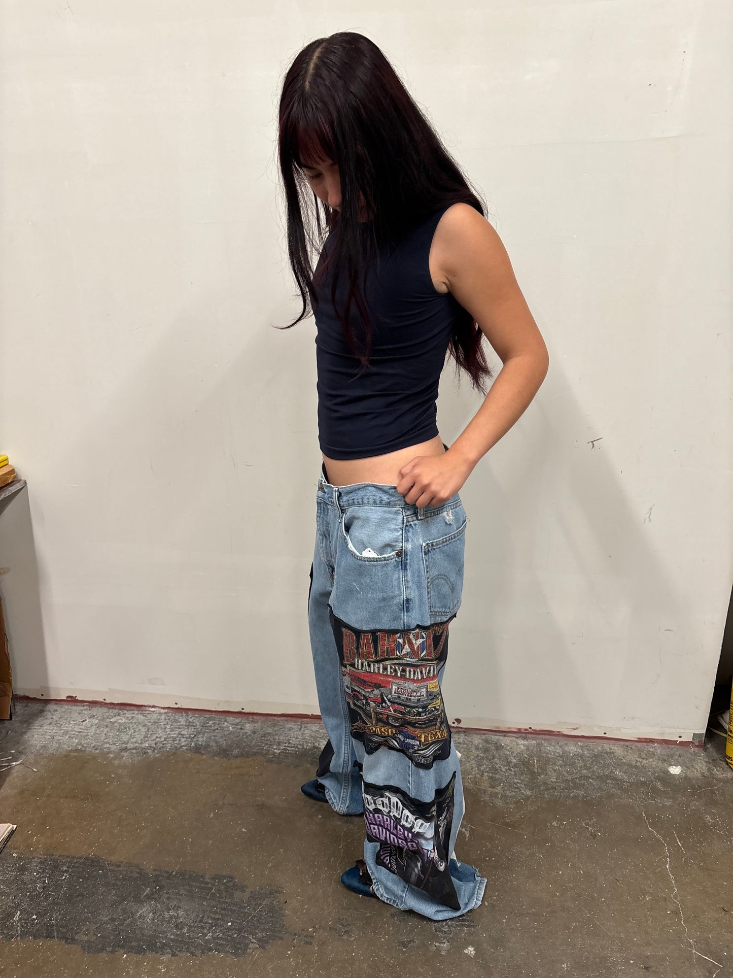 Reworked Harley Davidson Patchwork Jeans