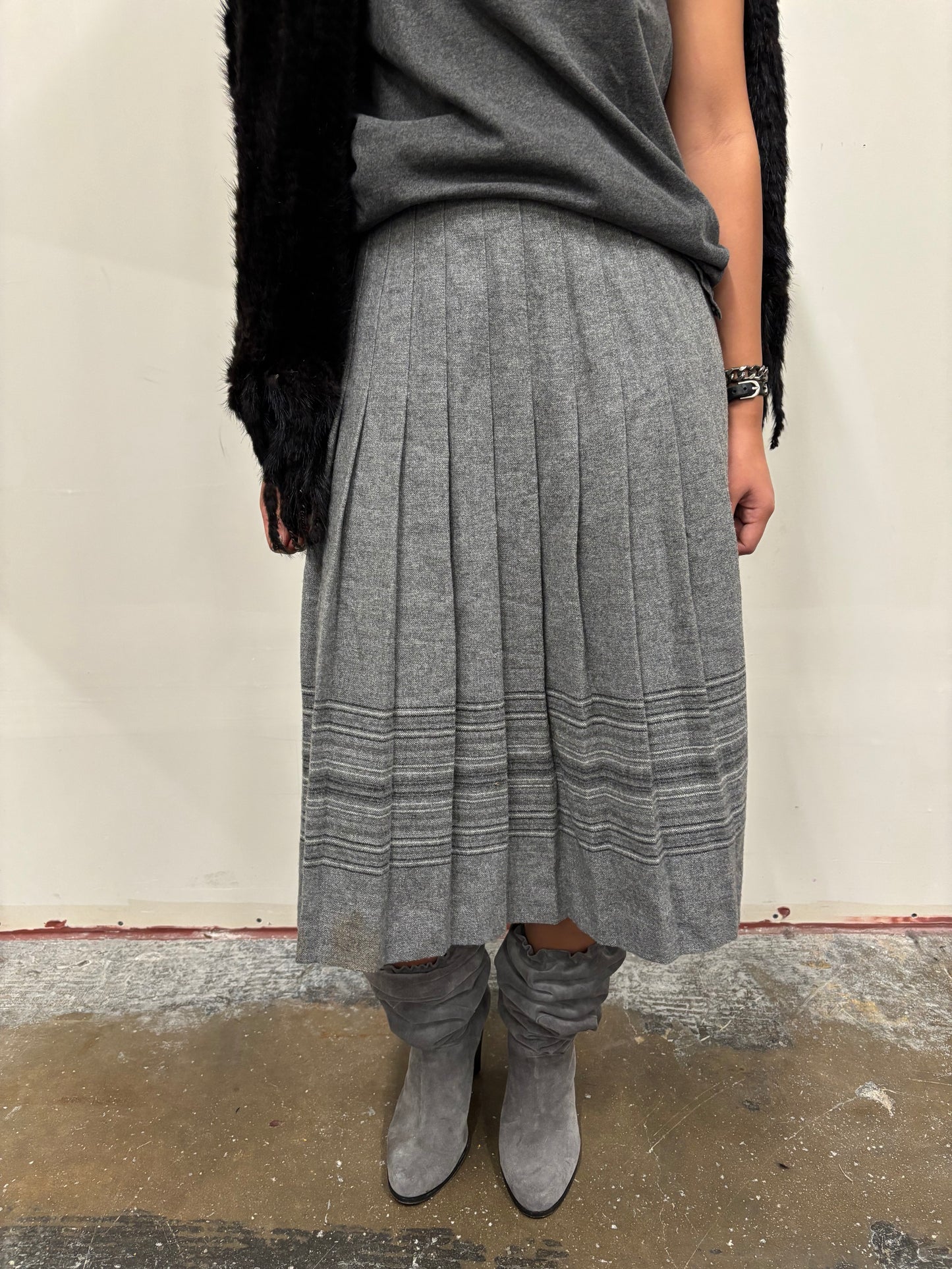 Long Grey Pleated Skirt