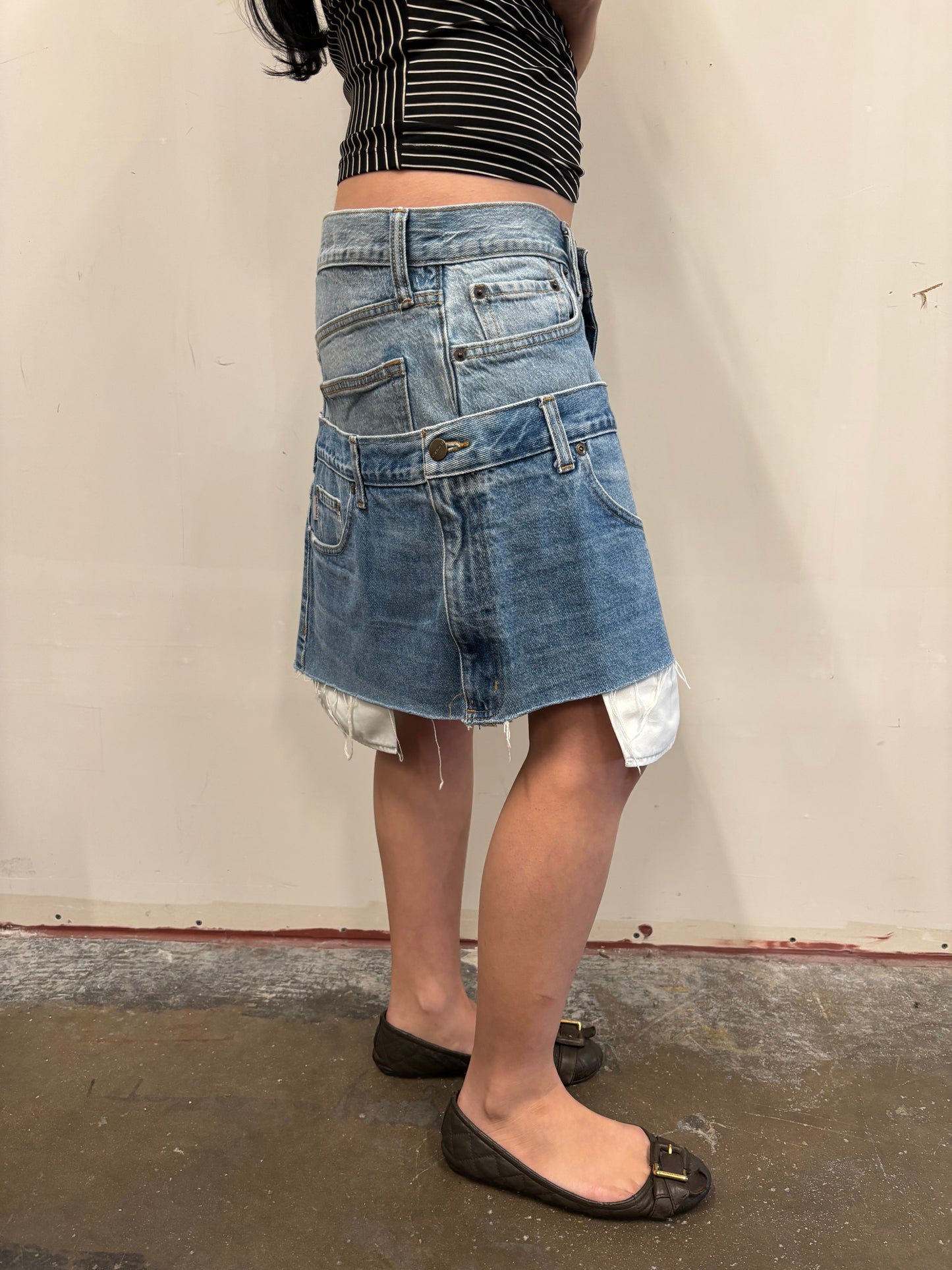 Reworked Double Denim Skirt
