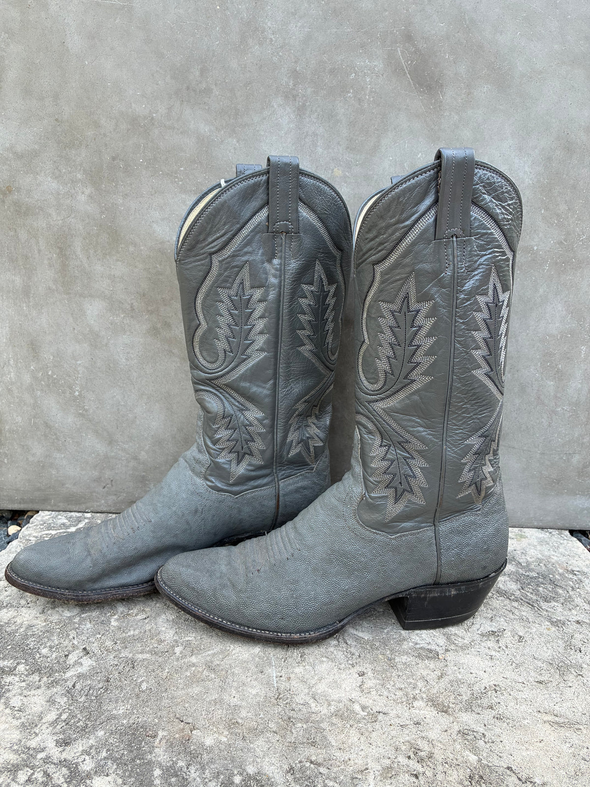 Vintage 1980s Panhandle Slim Gray Leather Cowboy Boots