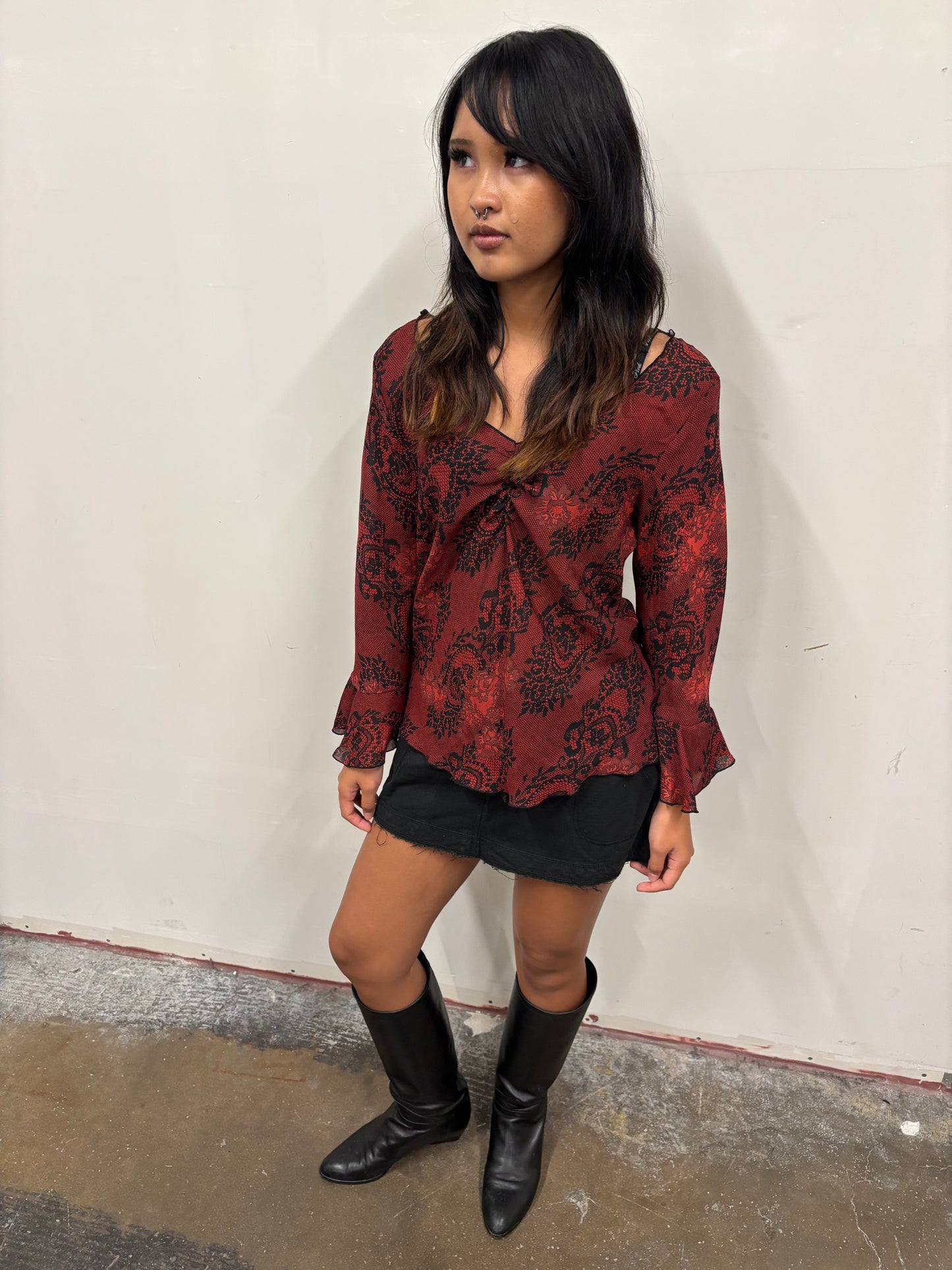 Mesh Lace Print Top
