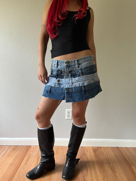 Reconstructed Wrangler Denim Waistband Mini Skirt