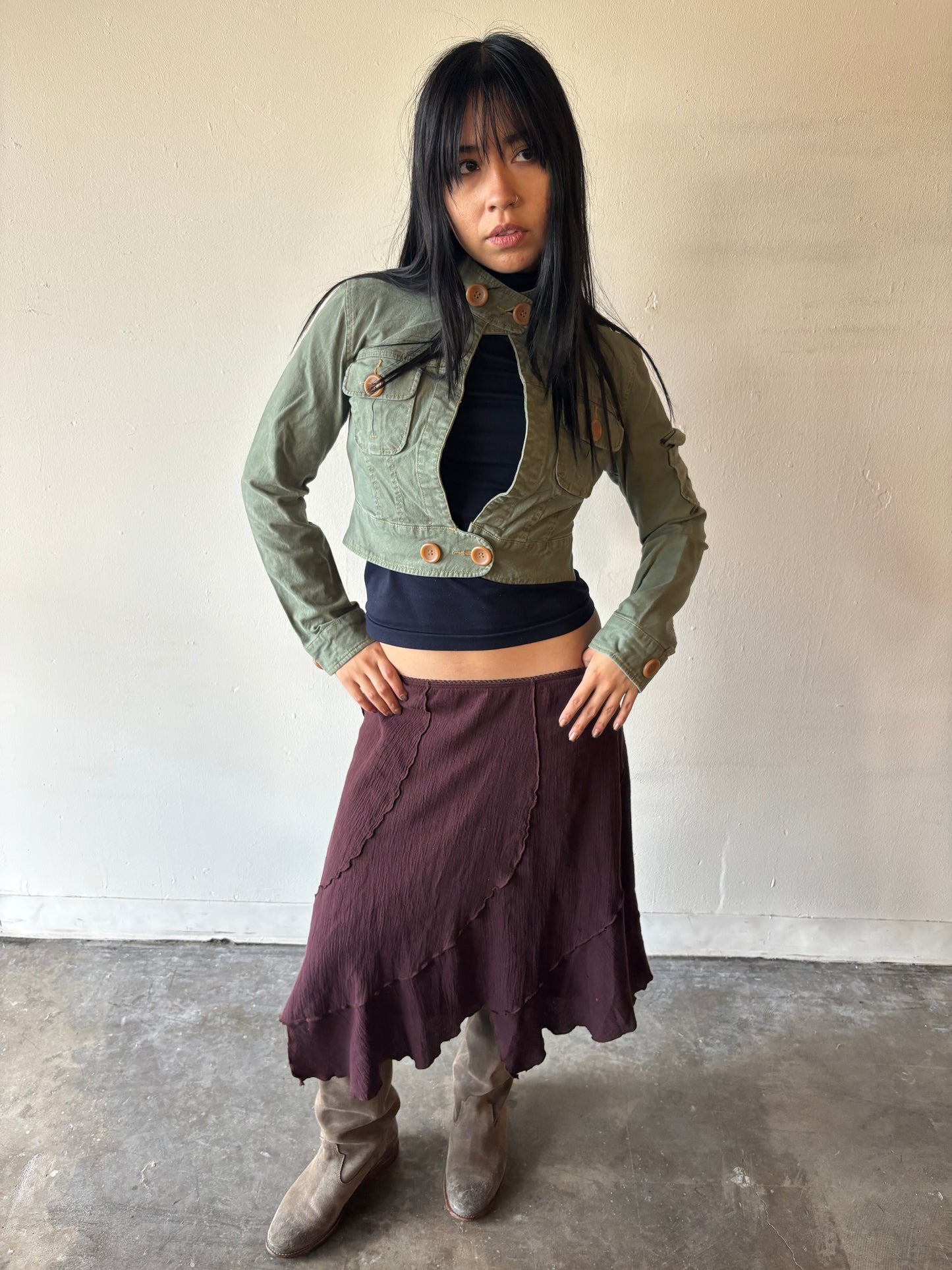 Vintage Green Cargo Cropped Jacket