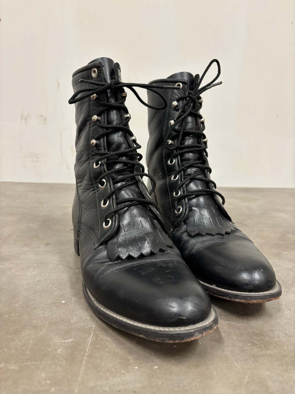 Vintage Justin Black Leather Lace Up Boots