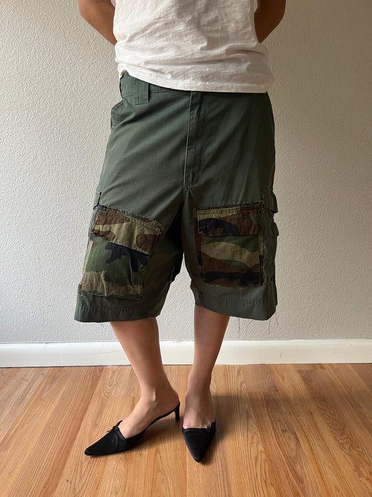 Reworked Green Cargo Camo Pocket Jorts