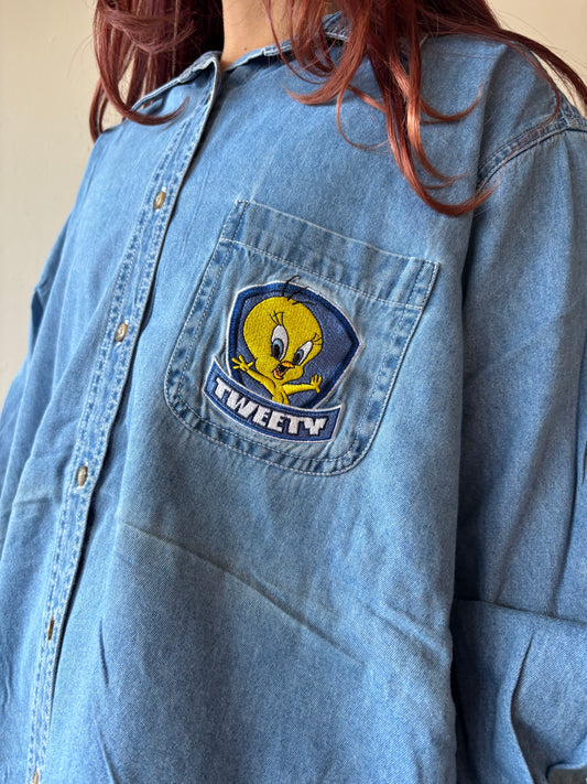 Vintage Tweety Denim Button Up Shirt