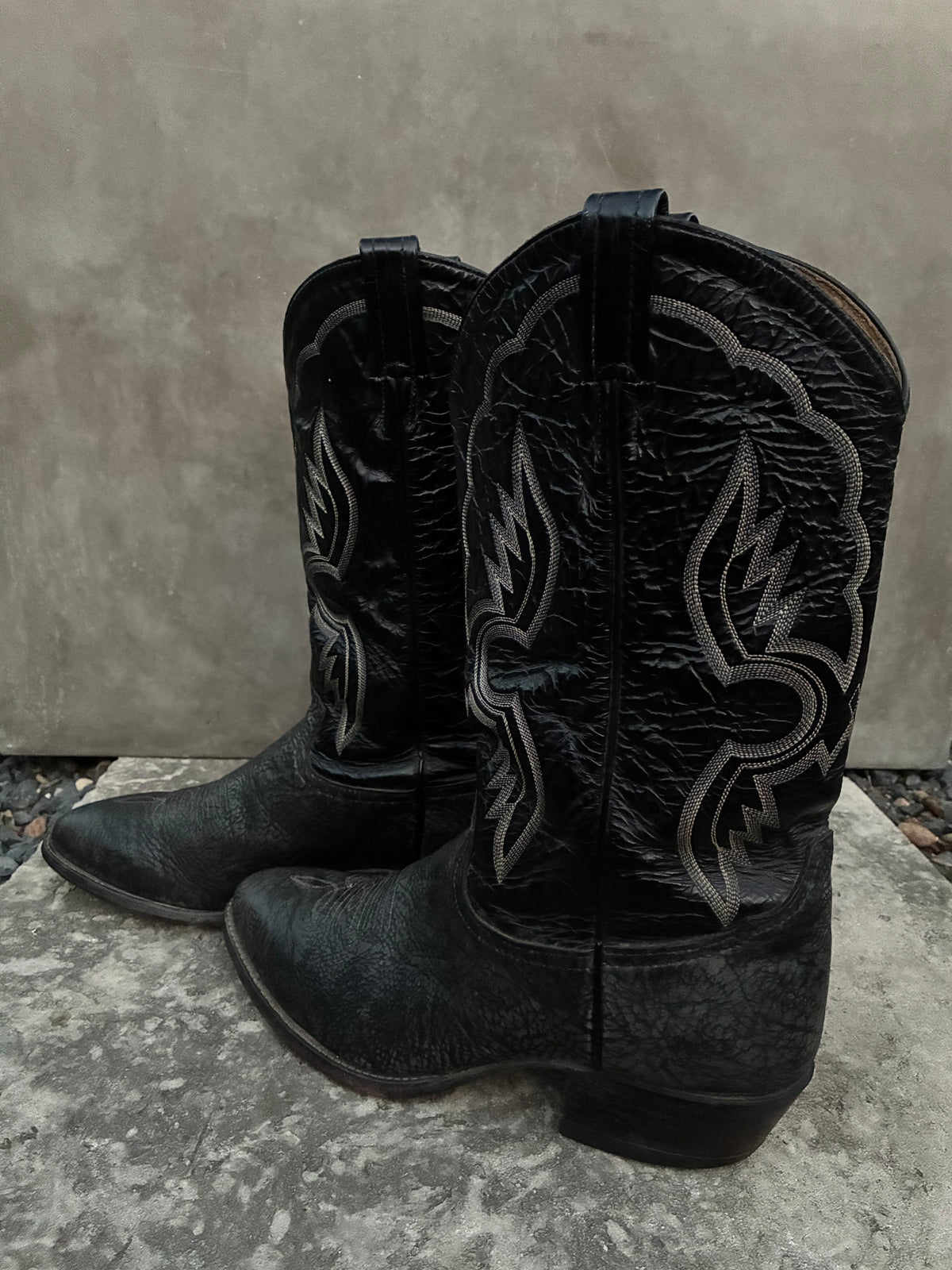 Vintage Tony Lama Black Leather Cowboy Boots