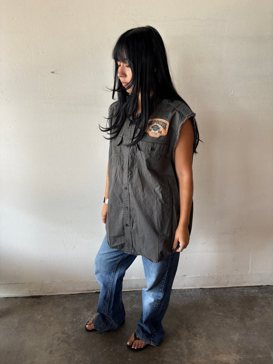 Vintage Harley Davidson Button Up Cut Off