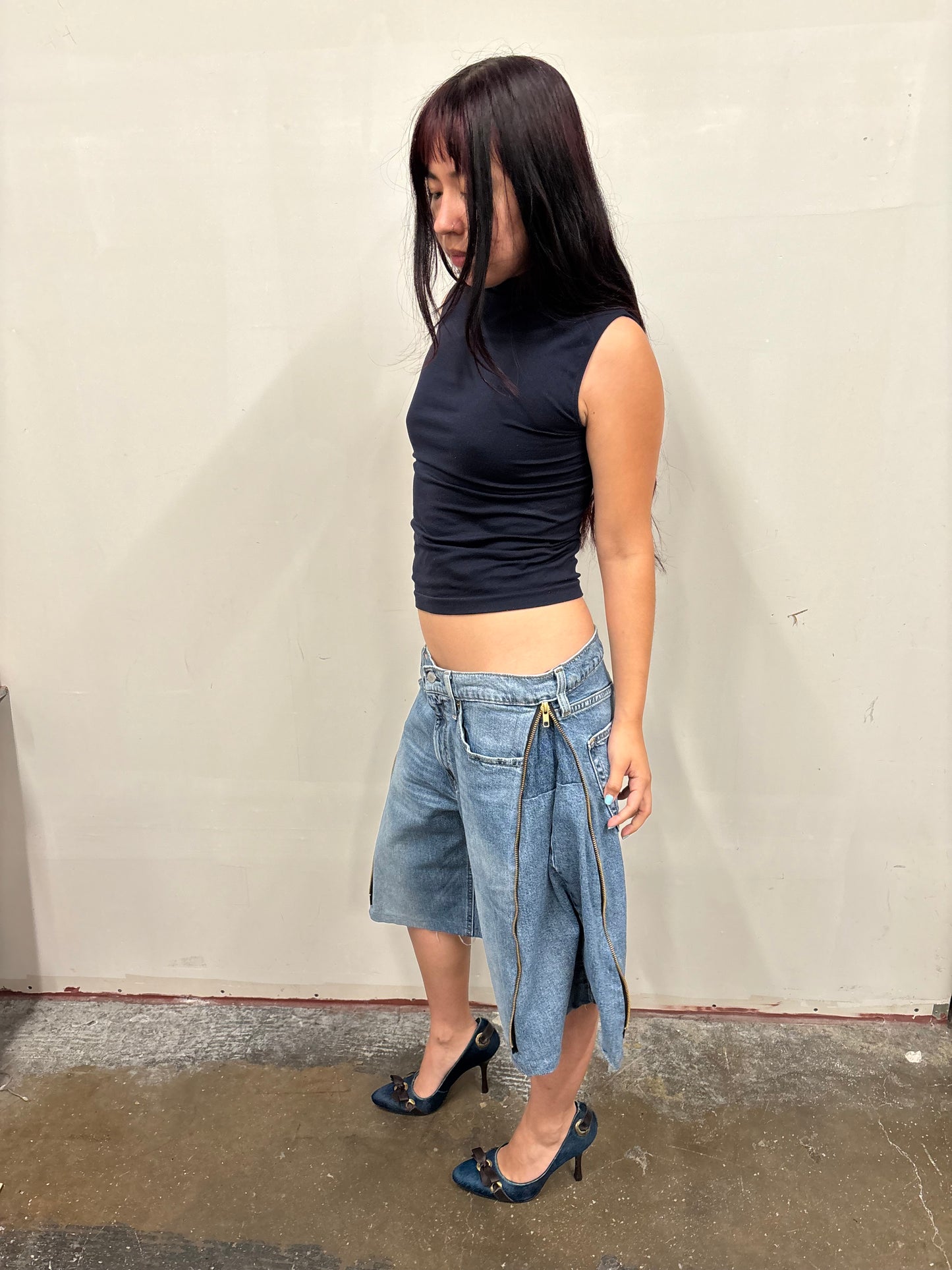 Reworked Side Zip Denim Jorts