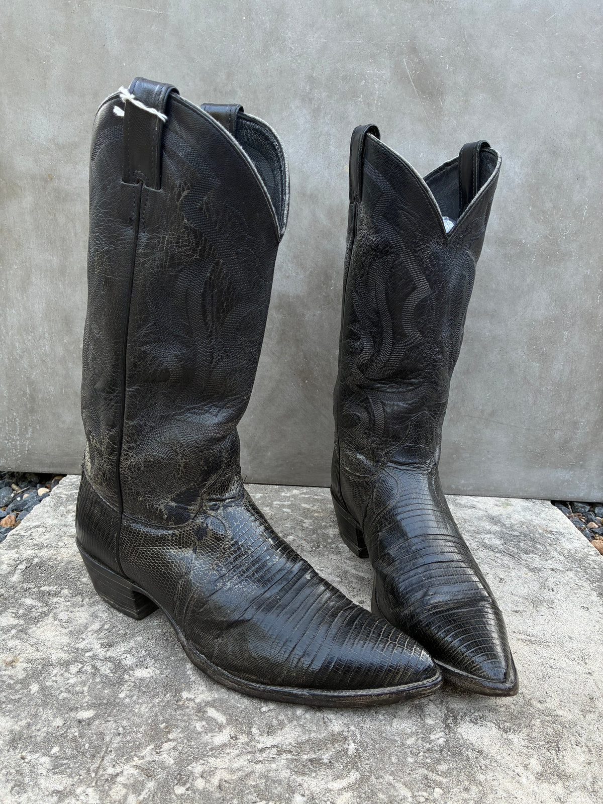 Vintage Justin Black Lizard Skin Cowboy Boots