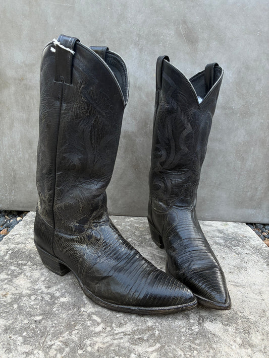 Vintage Justin Black Lizard Skin Cowboy Boots