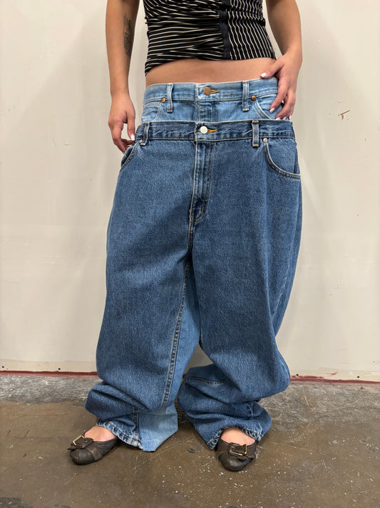 Reworked Double Denim Jeans