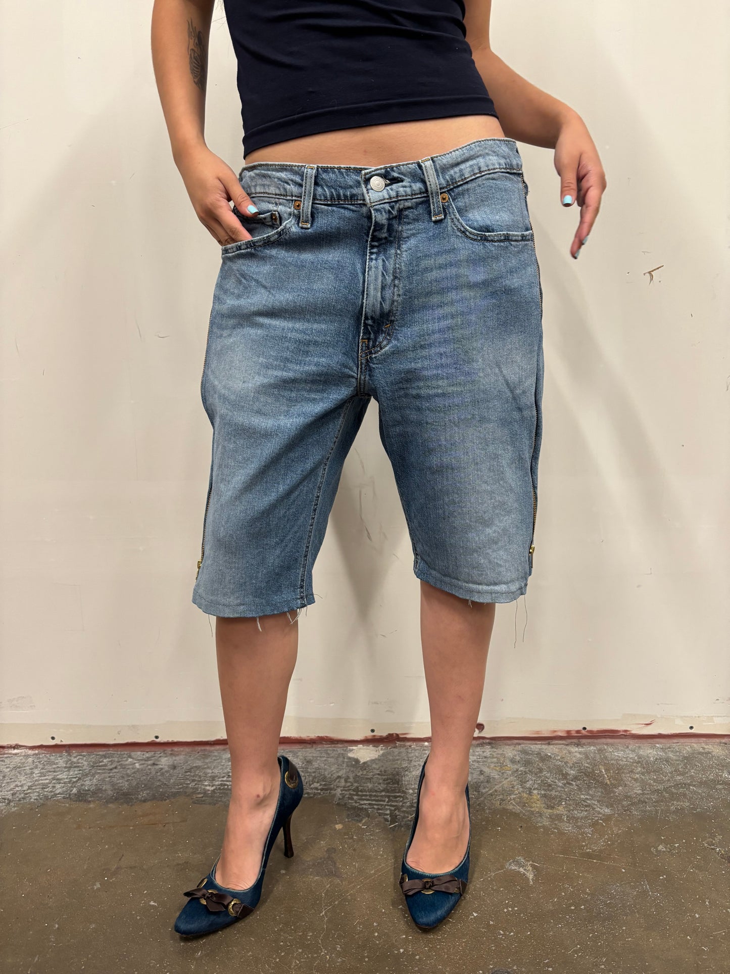Reworked Side Zip Denim Jorts