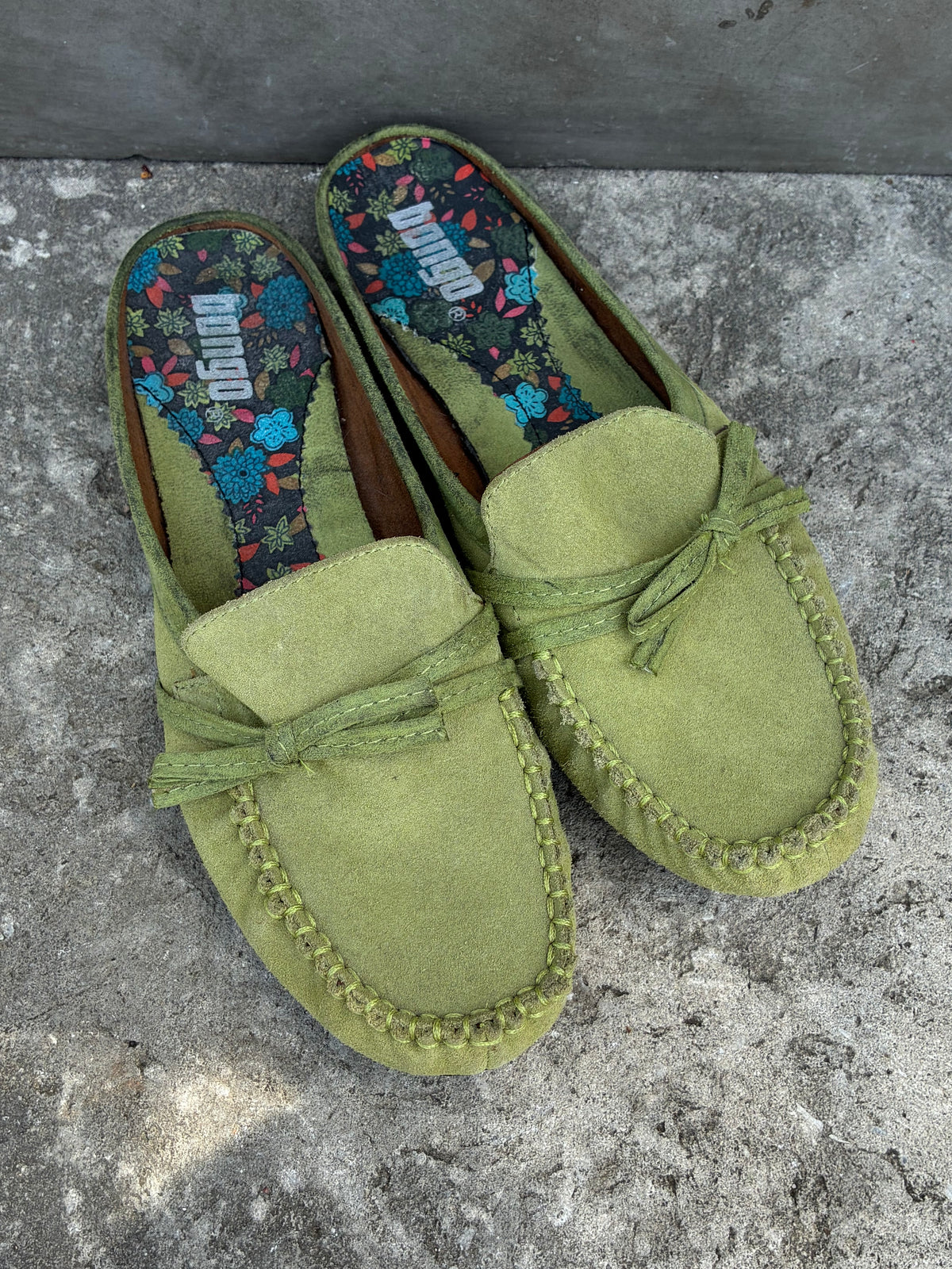 Vintage Green Suede Bongo Sandals