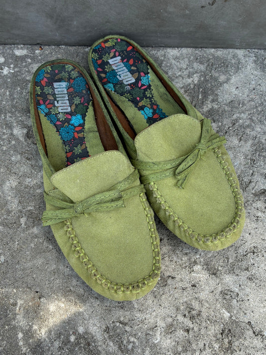 Vintage Green Suede Bongo Sandals