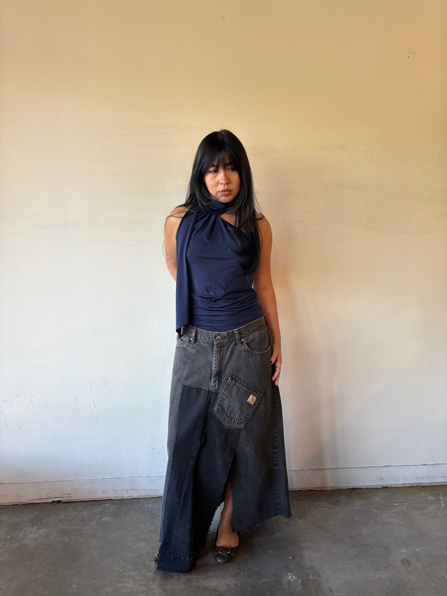 Reworked Lee Patchwork Denim Skirt