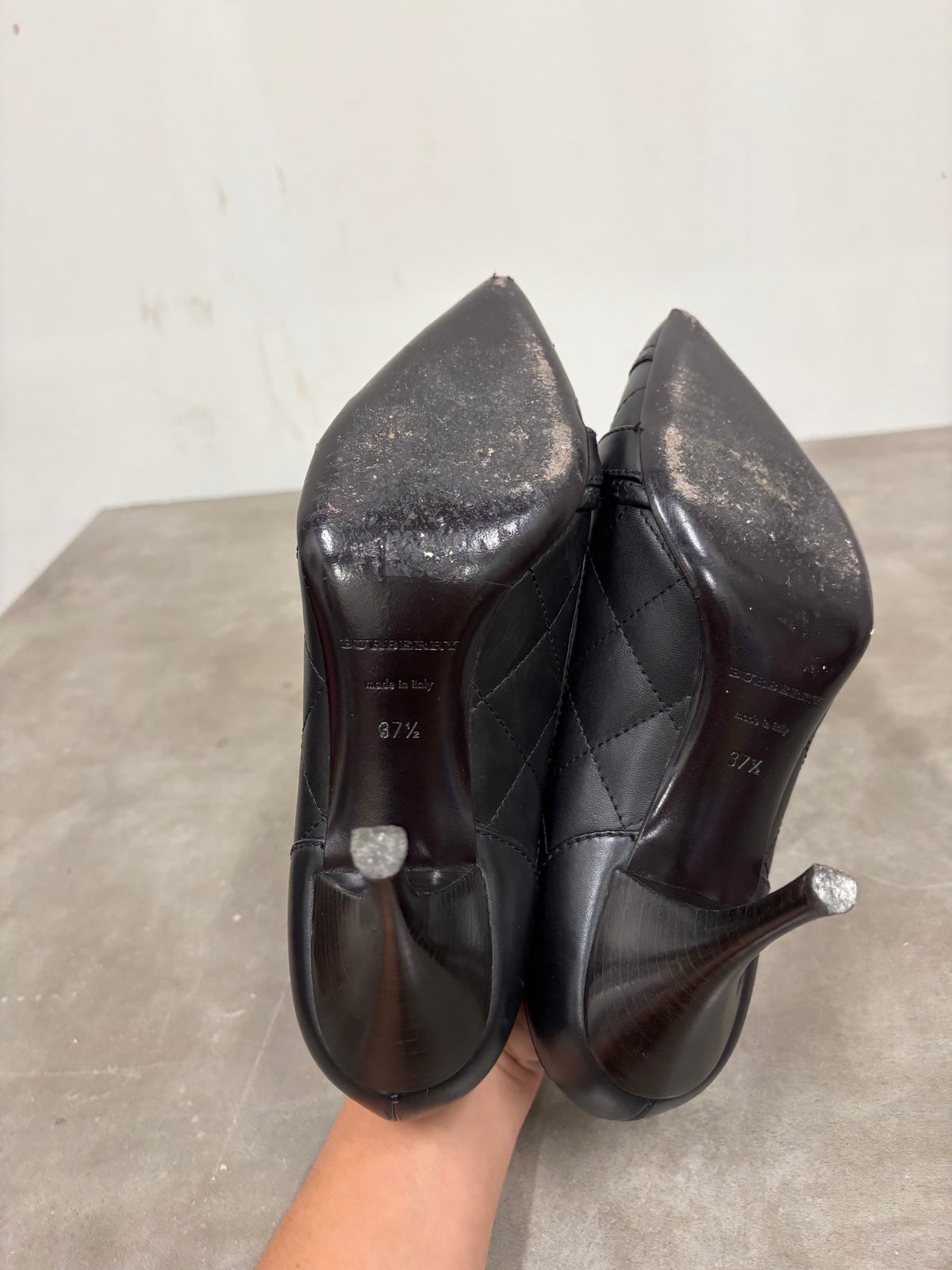 Burberry Black Quilted Leather Buckle Heels