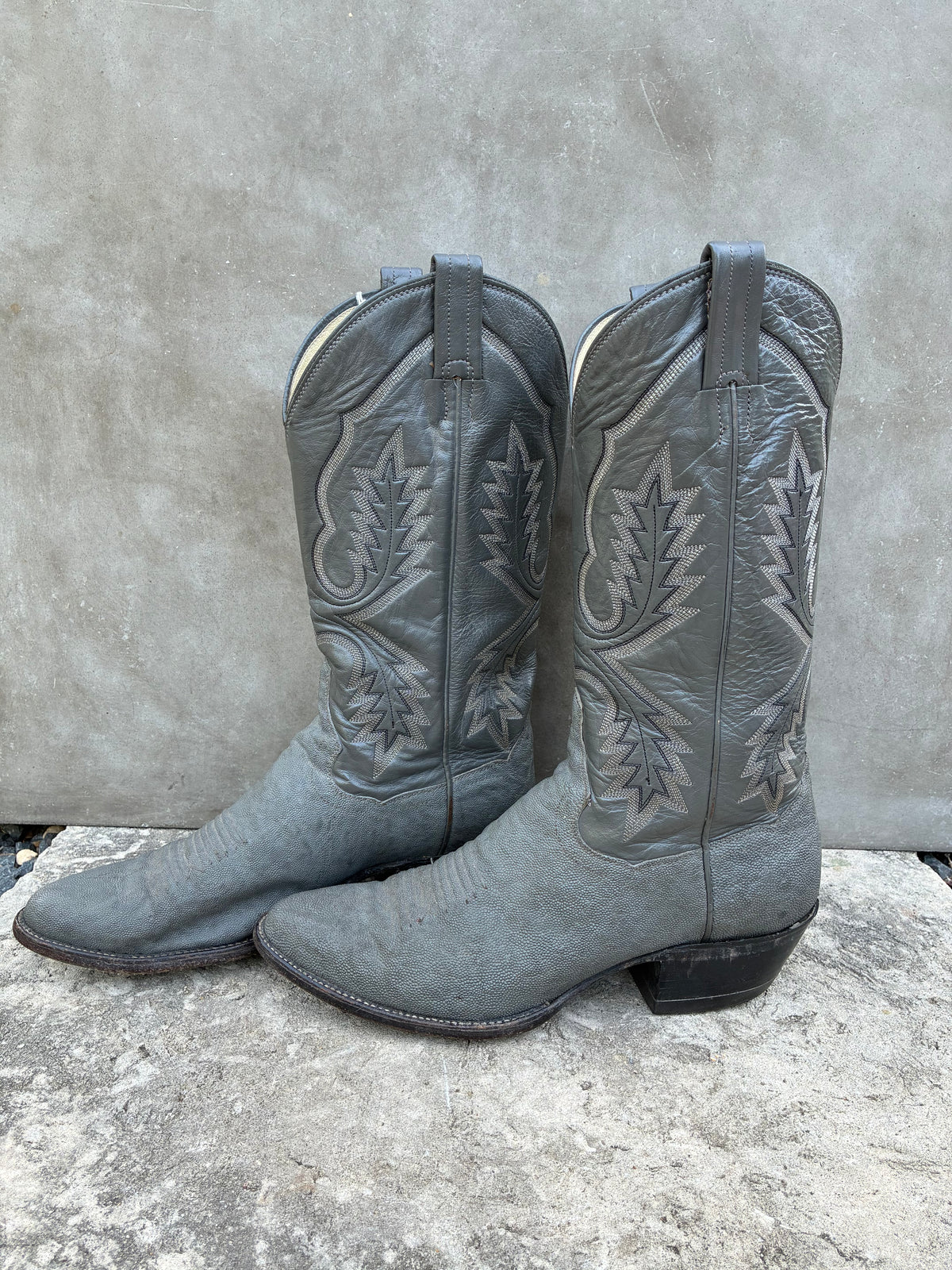 Vintage 1980s Panhandle Slim Gray Leather Cowboy Boots