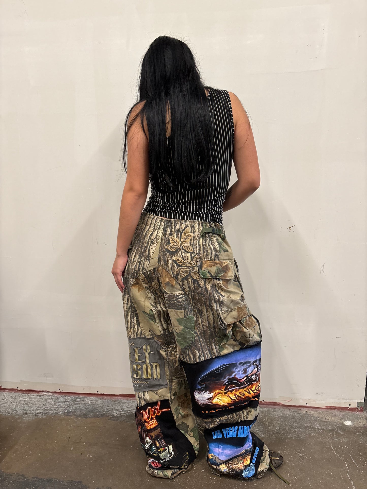 Reworked Harley Davidson Patchwork Camo Pants