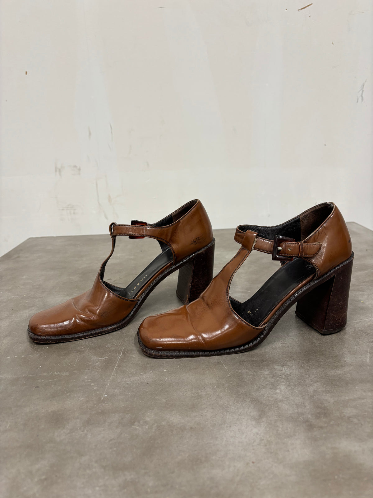 Vintage Prada Brown Leather Mary Jane Heels