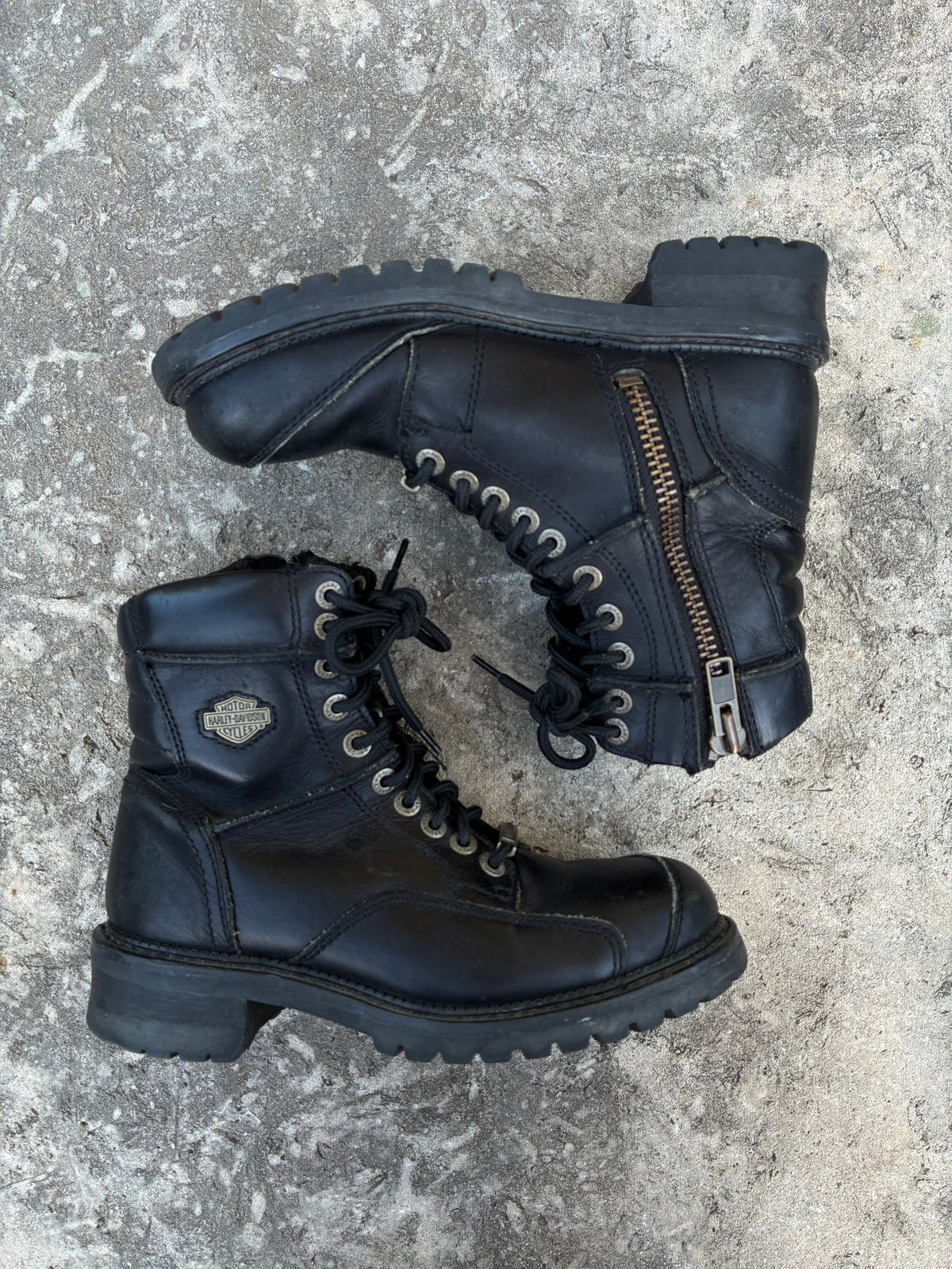 Vintage Harley Davidson Black Leather Moto Boots