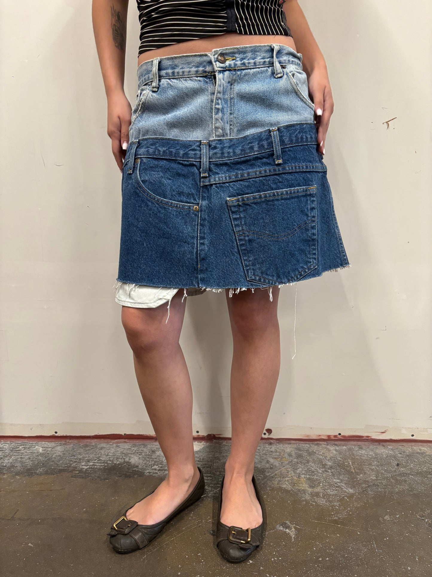 Reworked Double Denim Skirt